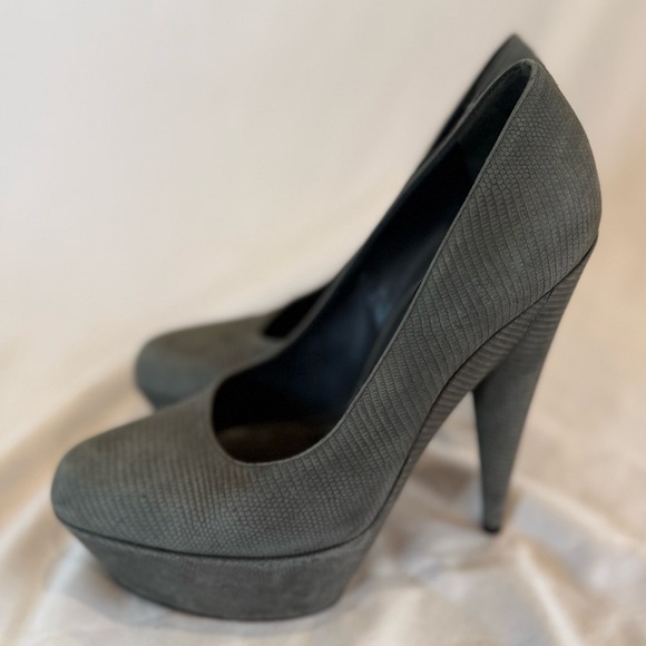 YSL Yves Saint Laurent ALIAMA Lizard Emb Suede Platform Heels US 7 Sz 37.5 Shoes - Picture 8 of 13